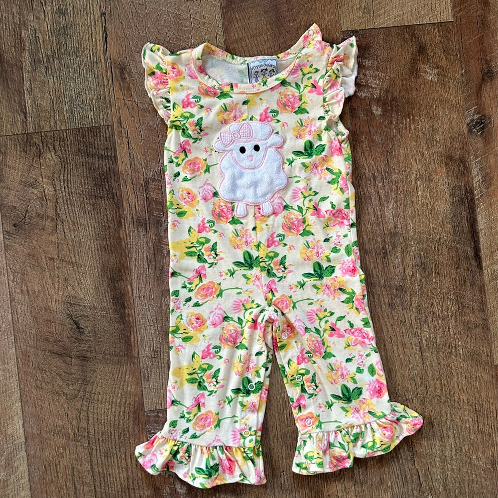 Baby Three Sisters Floral Ruffle Jumpsuit Romper 12 Months White Pink